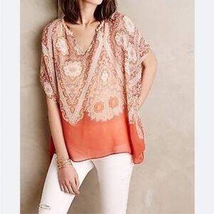 Women's ANTHROPOLOGIE MAEVE Silk Multi-Color Lined Draped Top - Size Medium